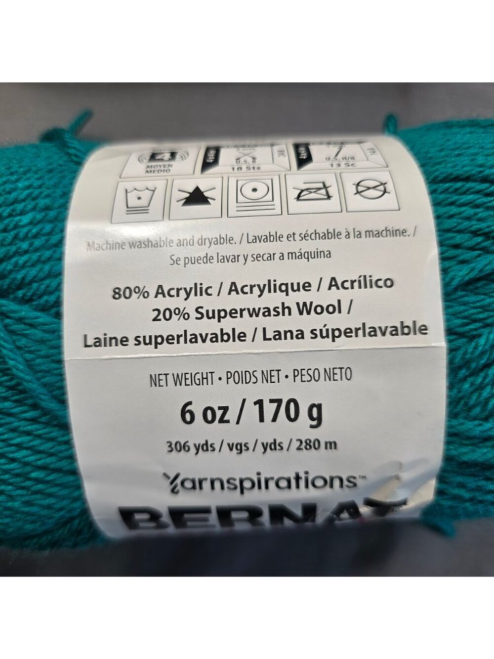 Bernat Teal Yarnspirations Fabwoolous Acrylic Wool Blend Yarn Medium Weight 6oz - Picture 2 of 3